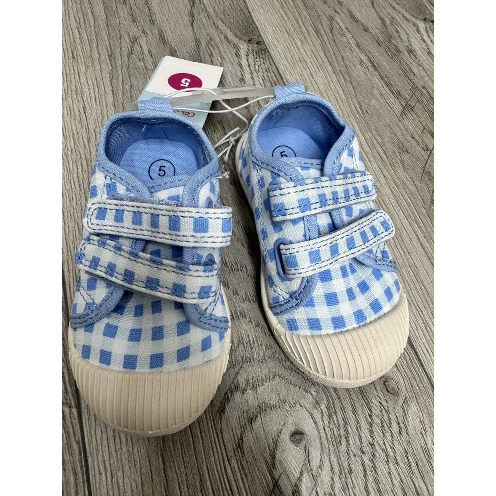Cat & Jack Shoes Kids Size 5 Blue Gingham Parker Sneaker Hook & Loop Casual